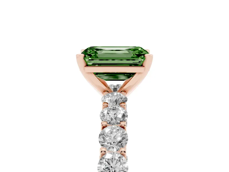 Emerald Cut Shared Prong Engagement Ring Setting for a Fancy Green Lab-Grown Diamond | Rose Gold