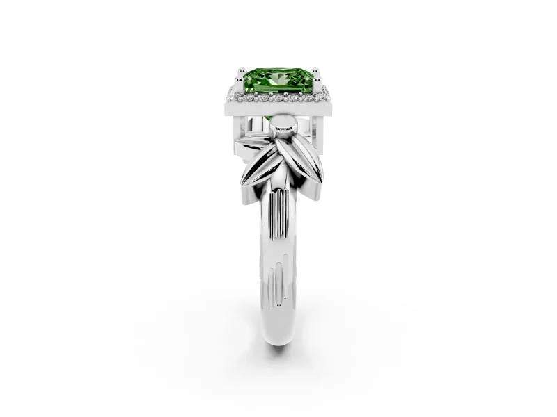 Princess Cut Floral Halo Engagement Ring Setting for a Fancy Green Lab-Grown Diamond | Platinum