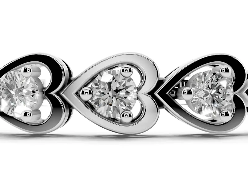 Round Lab-Grown Diamond Open Heart Link Bracelet | Prong-Set Hearts | Sterling Silver