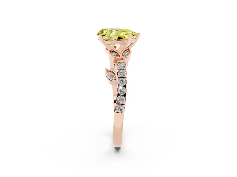 Pear-Shaped Leaf Pavé Engagement Ring Setting for a Fancy Yellow Lab-Grown Diamond | Rose Gold