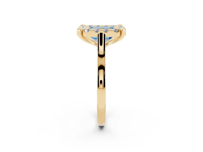 Emerald Cut Claw Corner Halo Engagement Ring Setting for a Fancy Blue Lab-Grown Diamond | Slim Plain Band | Yellow Gold