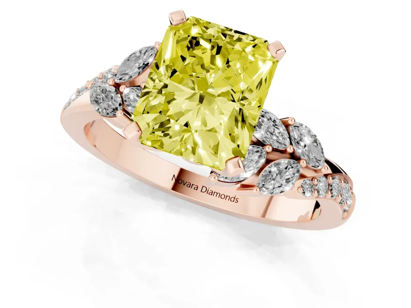 Radiant Cut Floral Engagement Ring Setting for a Fancy Yellow Lab-Grown Diamond | Marquise Side Stones | Rose Gold