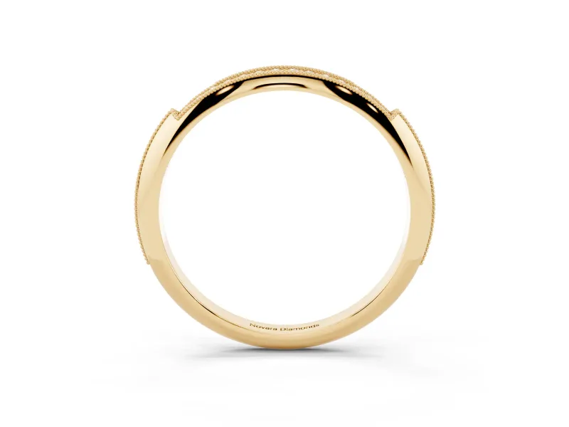 Round Diamond Pavé Half Eternity Band Set in Yellow gold with Milgrain Frame