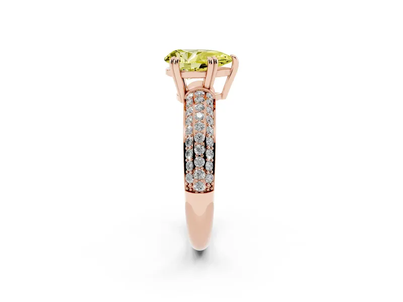 Pear-Shaped Three Row Pave Engagement Ring Setting for a Fancy Yellow Lab-Grown Diamond | Rose Gold