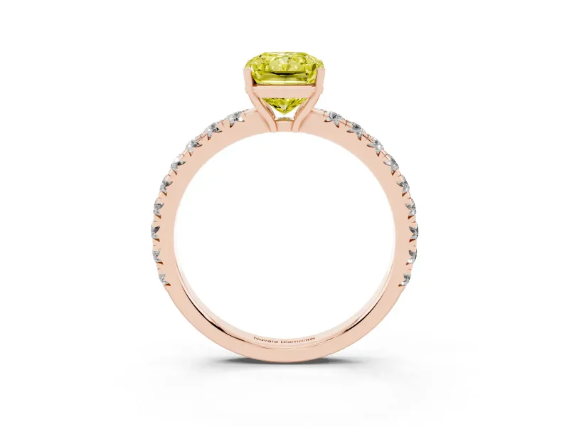 Radiant Cut Pave Solitaire Engagement Ring Setting for a Fancy Yellow Lab-Grown Diamond | Shared Prong Band | Rose Gold