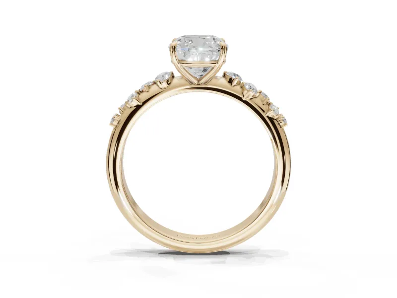 Cushion Cut Solitaire Engagement Ring Setting | Graduated Scattered Accents | Yellow Gold