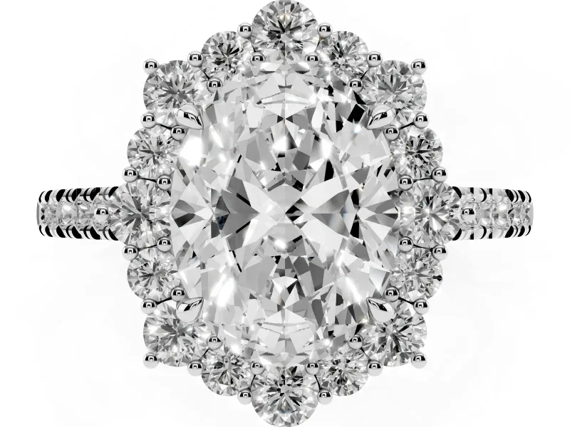 Oval Scalloped Halo Engagement Ring Setting | Single Row Pave | Sterling Silver