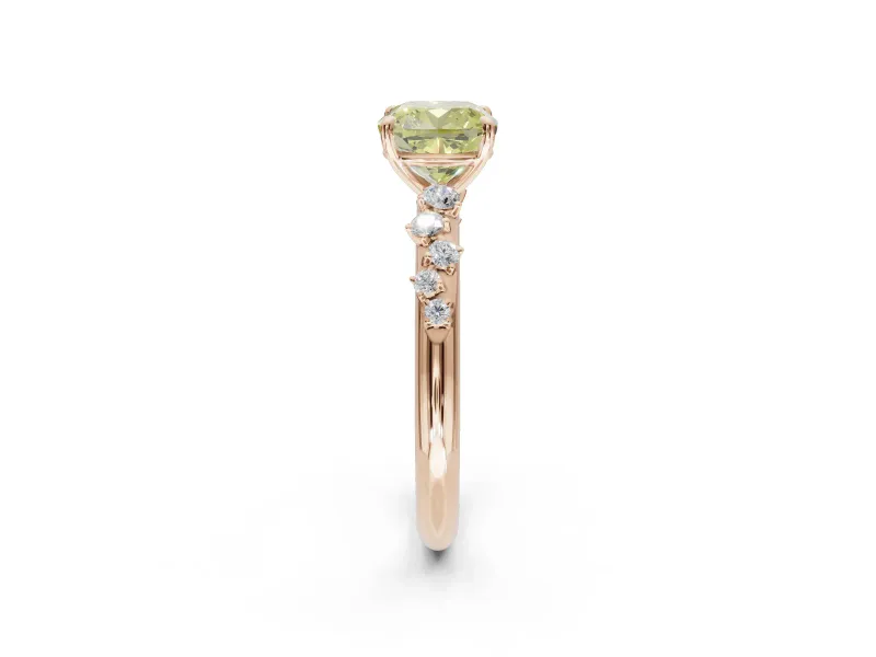 Cushion Cut Graduated Solitaire Engagement Ring Setting for a Fancy Yellow Lab-Grown Diamond | Rose Gold
