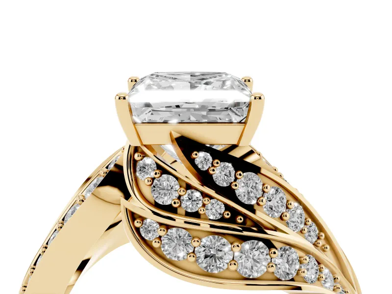 Princess Cut Bypass Hidden Halo Engagement Ring Setting | Graduated Pavé | Yellow Gold