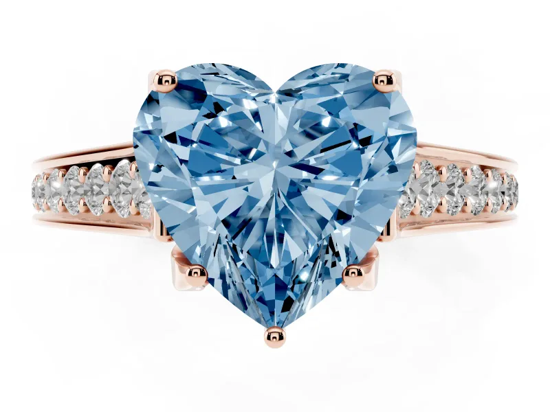 Heart-Shaped Graduated Pavé Engagement Ring Setting for a Fancy Blue Lab-Grown Diamond | Rose Gold