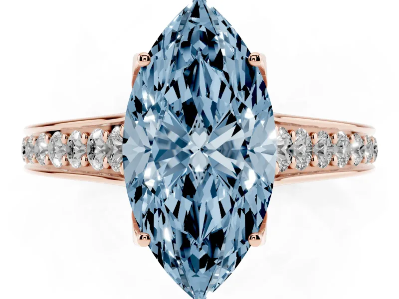 Marquise Graduated Pavé Engagement Ring Setting for a Fancy Blue Lab-Grown Diamond | Rose Gold