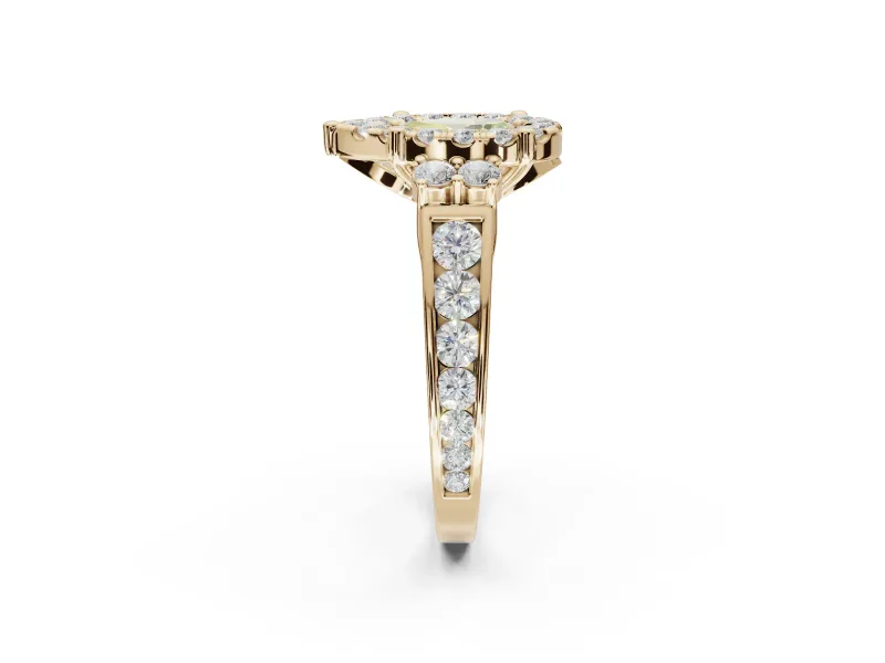Pear-Shaped Halo Engagement Ring Setting for a Fancy Yellow Lab-Grown Diamond | Graduated Channel Band | Yellow Gold