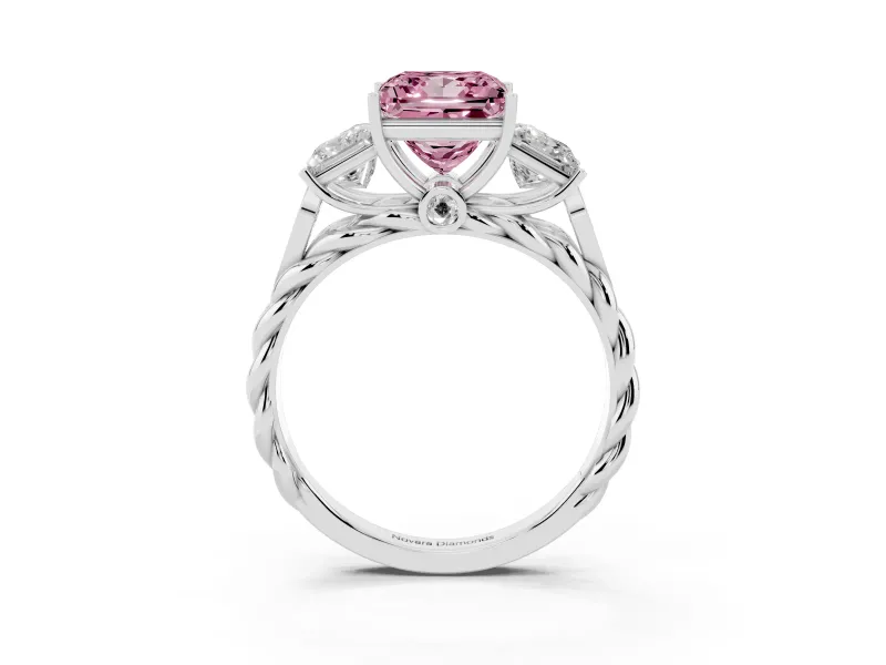Princess Cut Three Stone Engagement Ring Setting for a Fancy Pink Lab-Grown Diamond | Braided Band | White Gold
