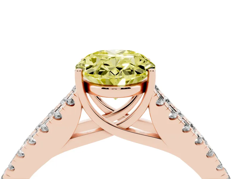 Oval Graduated Split Shank Engagement Ring Setting for a Fancy Yellow Lab-Grown Diamond | Rose Gold