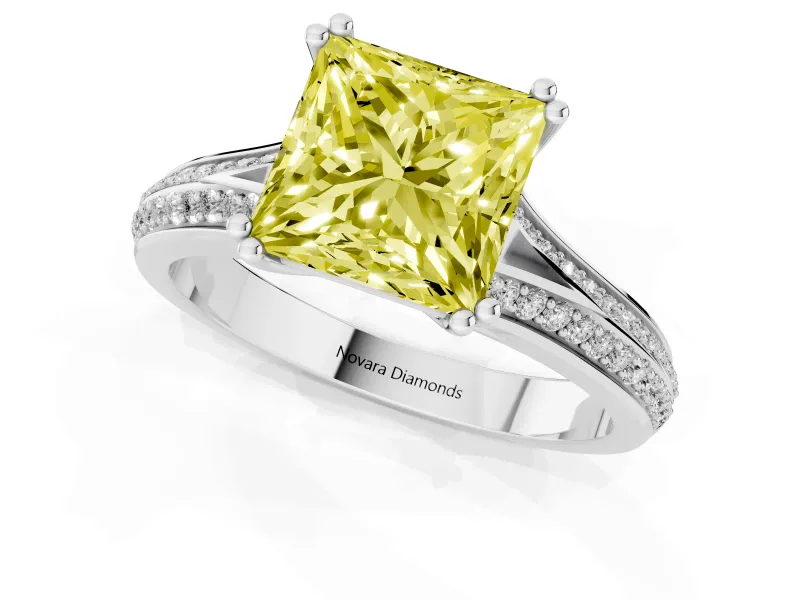 Princess Cut Split Shank Engagement Ring Setting for a Fancy Yellow Lab-Grown Diamond | Pave Band | Platinum