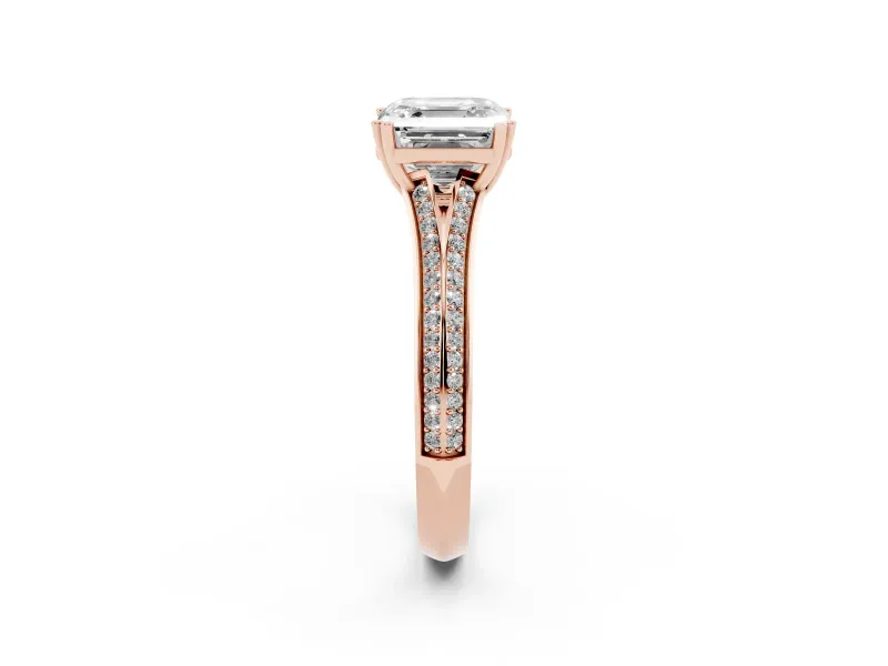 Asscher Cut Pave Split Shank Engagement Ring Setting | Double Claw Prongs | Rose Gold