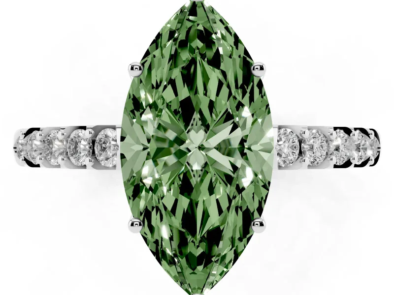 Marquise Engagement Ring Setting for a Fancy Green Lab-Grown Diamond | Sterling Silver - Design NV-24649
