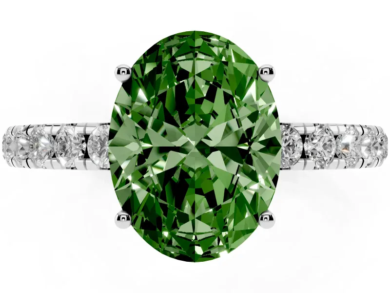 Oval Pave Engagement Ring Setting for a Fancy Green Lab-Grown Diamond | Shared Prong Band | Sterling Silver