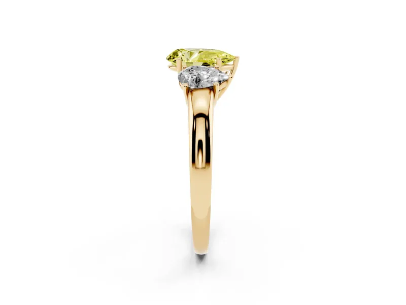 Pear-Shaped Three Stone Engagement Ring Setting for a Fancy Yellow Lab-Grown Diamond | Yellow Gold - Design NV-24844