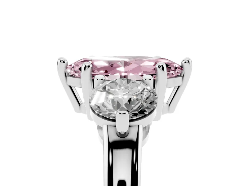 Fancy Pink Marquise Cut Diamond Three-Stone Ring Set in White gold with Prong Setting and Classic Band
