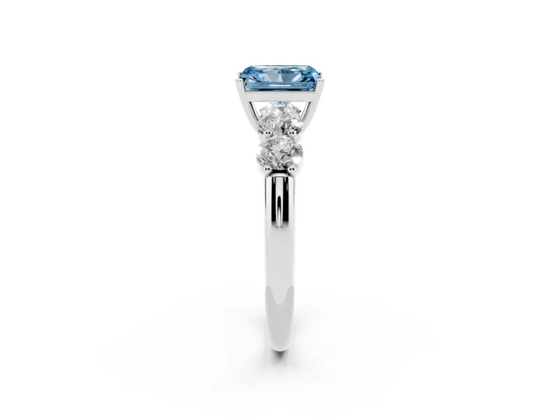 Radiant Cut Five Stone Engagement Ring Setting for a Fancy Blue Lab-Grown Diamond | Plain Band | Sterling Silver