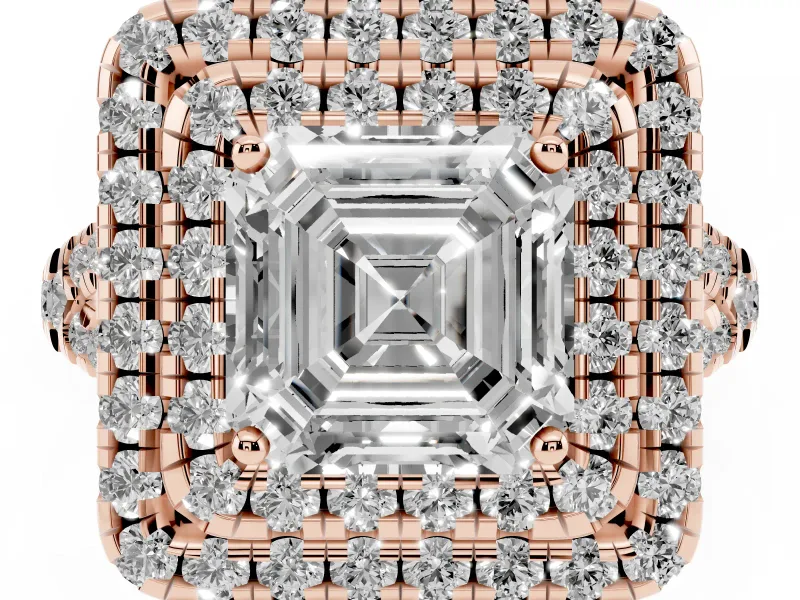 Asscher Cut Halo Split Shank Engagement Ring Setting | Rose Gold