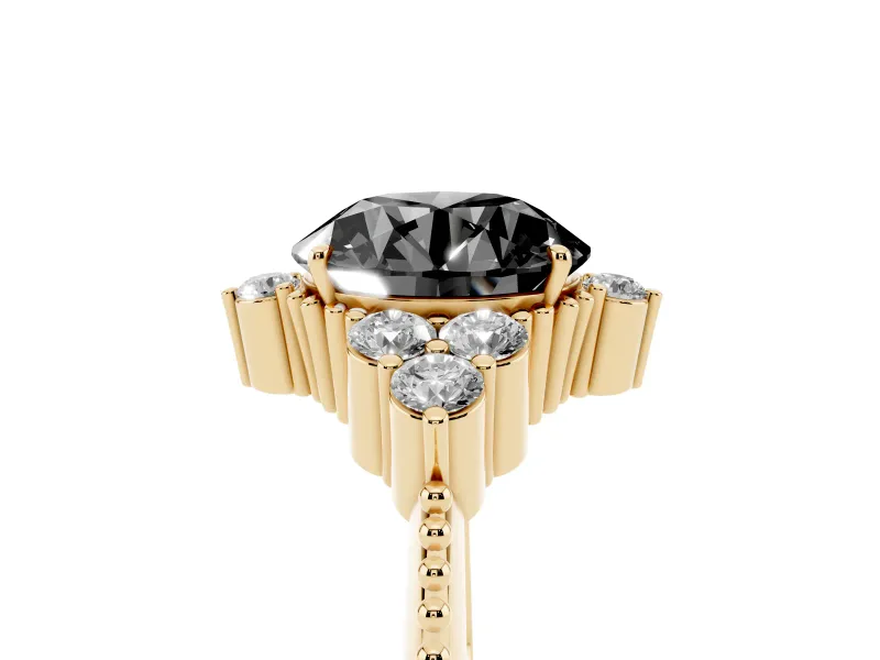 Round Vintage Cluster Engagement Ring Setting for a Black Center | Beaded Edges | Yellow Gold