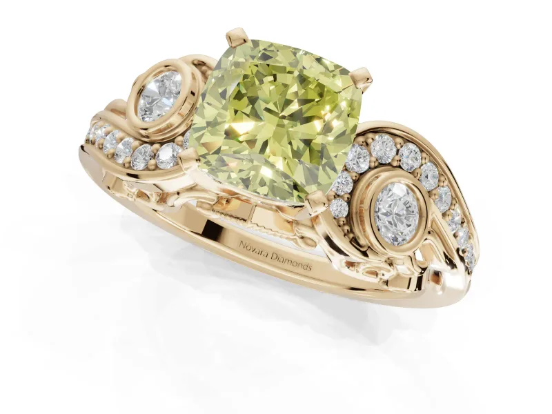 Cushion Cut Swirl Engagement Ring Setting for a Fancy Yellow Lab-Grown Diamond | Yellow Gold