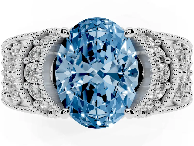 Oval Vintage Pave Engagement Ring Setting for a Fancy Blue Lab-Grown Diamond | Milgrain Edges | Sterling Silver