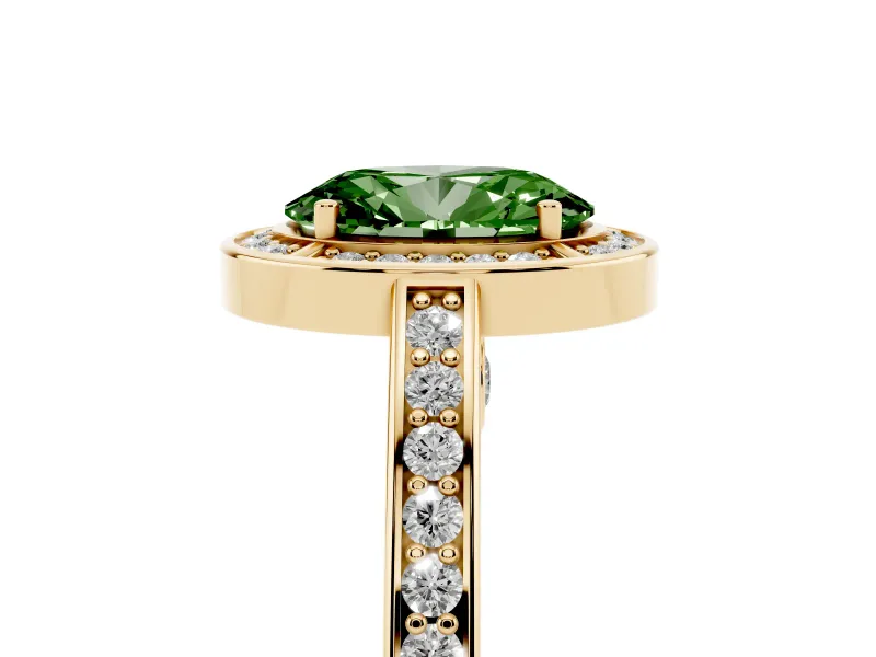 Oval Sectioned Halo Engagement Ring Setting for a Fancy Green Lab-Grown Diamond | Yellow Gold