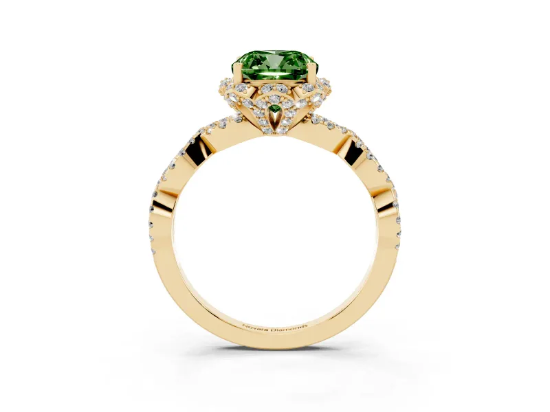 Cushion Cut Halo Engagement Ring Setting for a Fancy Green Lab-Grown Diamond | Yellow Gold - Design NV-24725