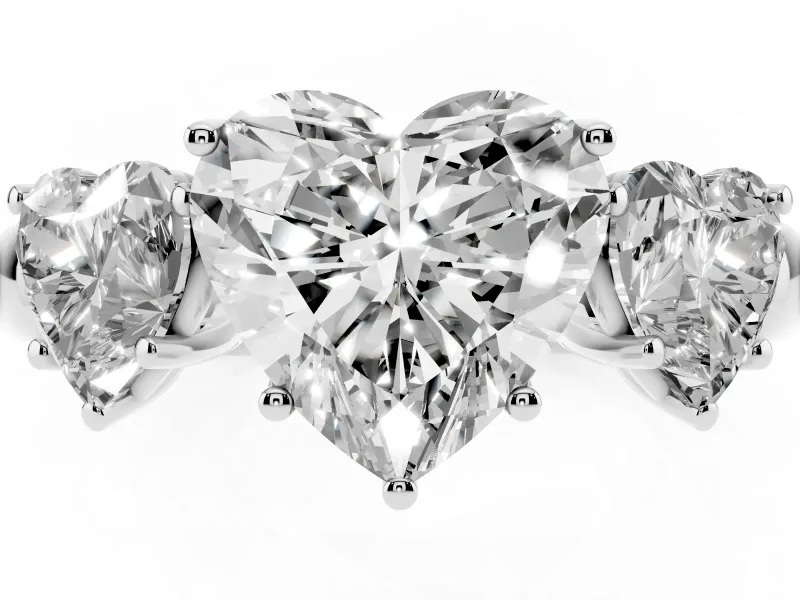 Heart-Shaped Three Stone Engagement Ring Setting | Matching Side Stones | Sterling Silver