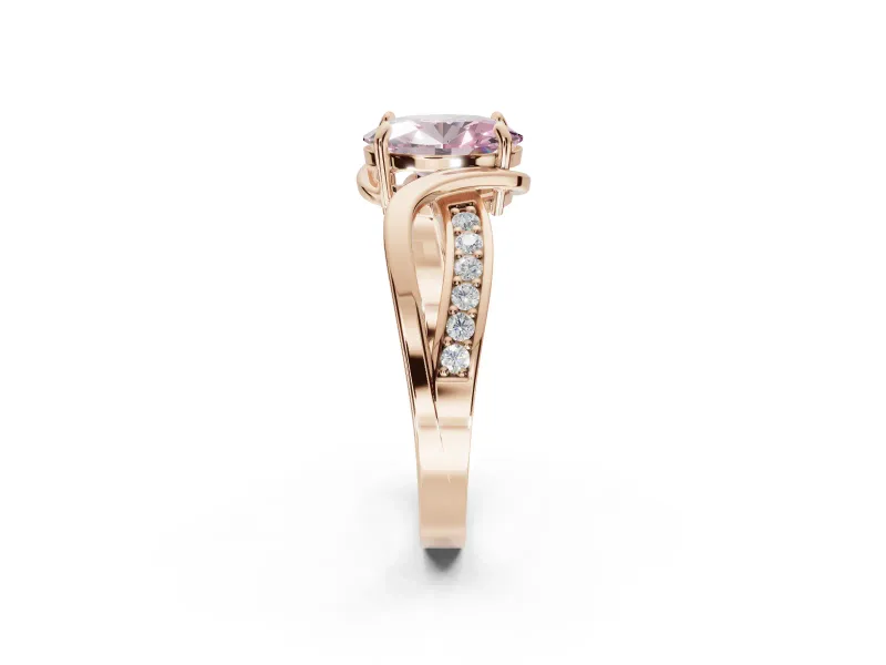 Oval Bypass Solitaire Engagement Ring Setting for a Fancy Pink Lab-Grown Diamond | Pavé and Plain Strands | Rose Gold