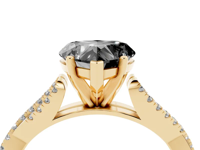 Heart-Shaped Twisted Pavé Solitaire Engagement Ring Setting for a Black Center | Yellow Gold