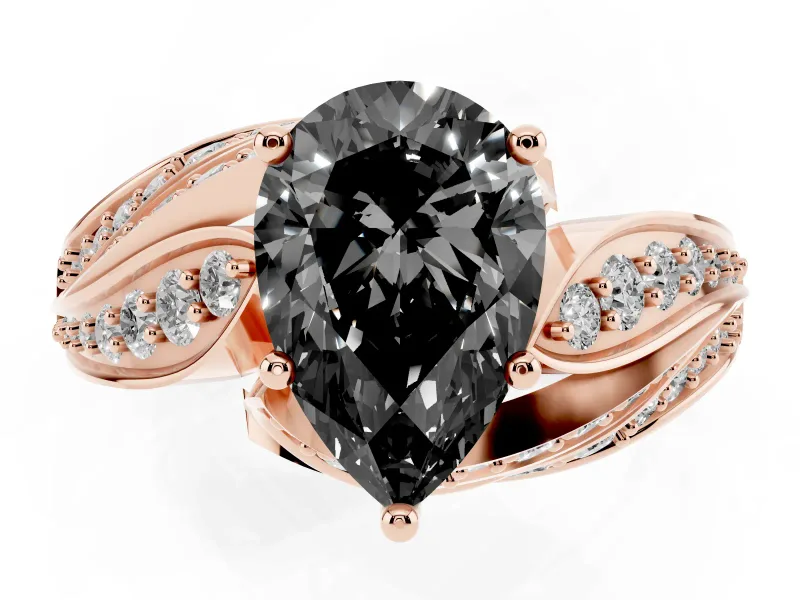 Pear-Shaped Bypass Pavé Engagement Ring Setting for a Black Center | Graduated Pavé | Rose Gold