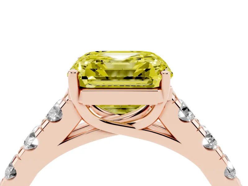 Asscher Cut Engagement Ring Setting for a Fancy Yellow Lab-Grown Diamond | Rose Gold - Design NV-24643
