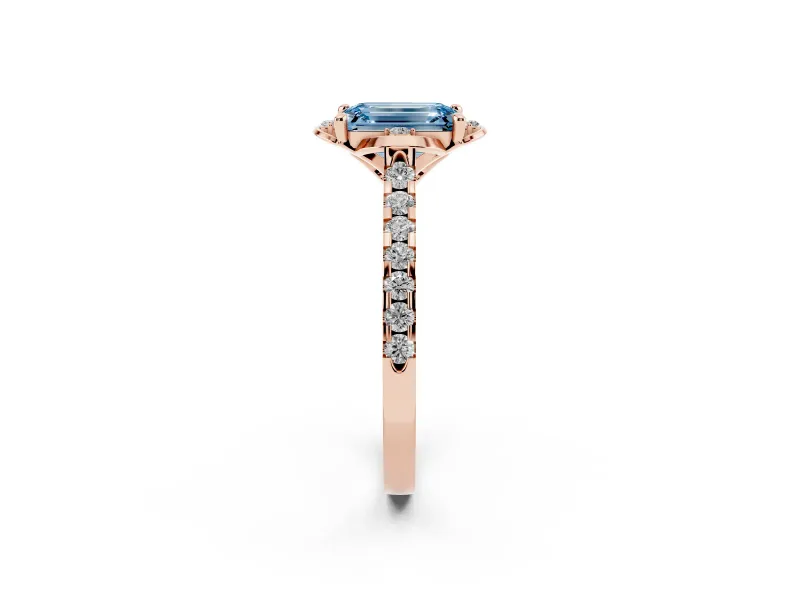 Emerald Cut Floral Petal Engagement Ring Setting for a Fancy Blue Lab-Grown Diamond | Petal Accents | Rose Gold