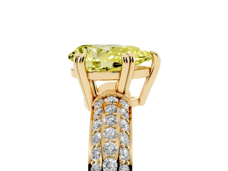 Pear-Shaped Three Row Pave Engagement Ring Setting for a Fancy Yellow Lab-Grown Diamond | Double Claws | Yellow Gold