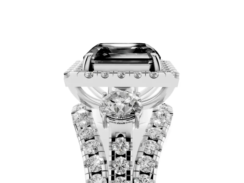 Asscher Cut Halo Split Shank Engagement Ring Setting for a Black Center | Sterling Silver