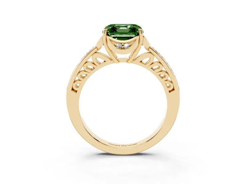 Asscher Cut Floral Pavé Engagement Ring Setting for a Fancy Green Lab-Grown Diamond | Yellow Gold