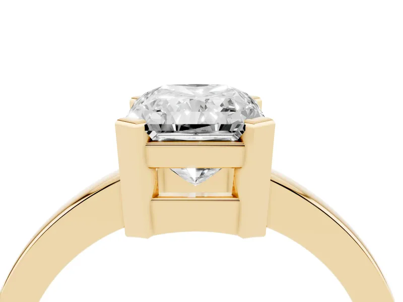 Radiant Cut Solitaire Engagement Ring Setting | Flat Tab Prongs | Yellow Gold