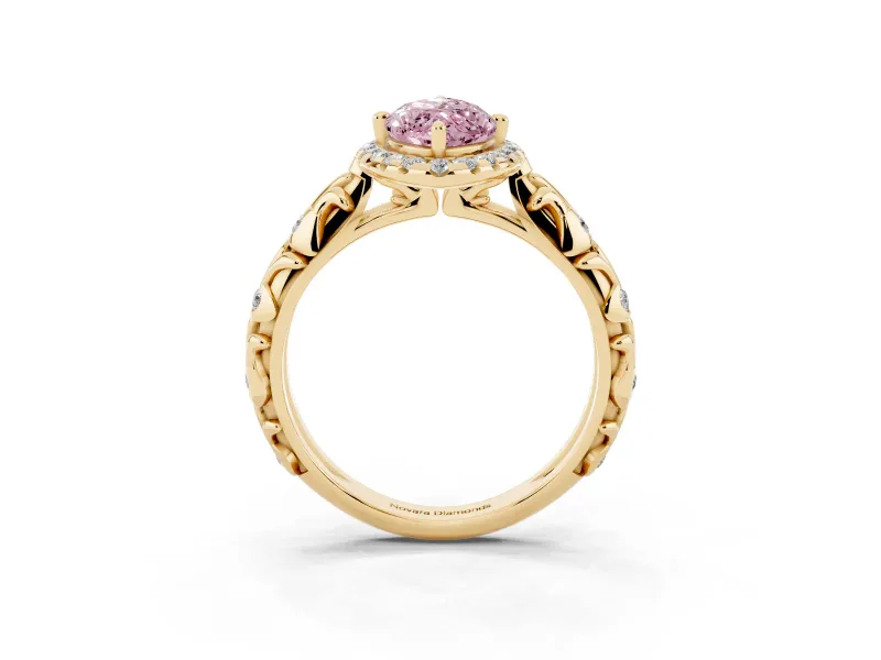 Marquise Leaf Halo Engagement Ring Setting for a Fancy Pink Lab-Grown Diamond | Yellow Gold