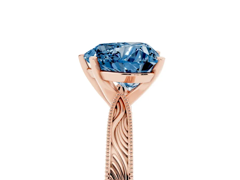 Heart-Shaped Engraved Engagement Ring Setting for a Fancy Blue Lab-Grown Diamond | Rose Gold