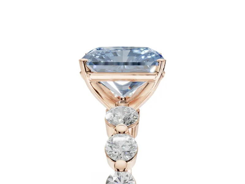 Radiant Cut Graduated Side Stone Engagement Ring Setting for a Fancy Blue Lab-Grown Diamond | Rose Gold