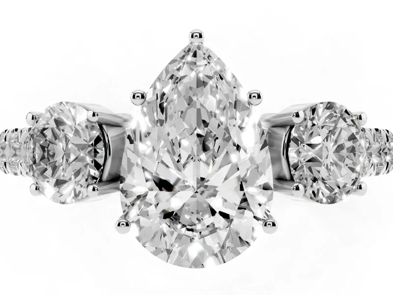 Pear-Shaped Three Stone Engagement Ring Setting | Pave Shoulders | Platinum