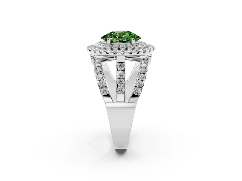 Oval Double Halo Engagement Ring Setting for a Fancy Green Lab-Grown Diamond | Pave Split Shank | Sterling Silver