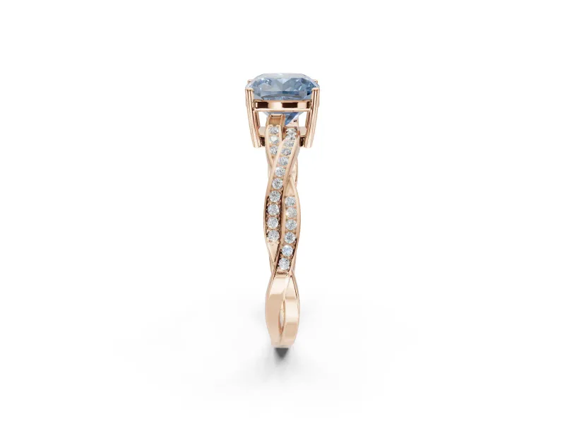 Cushion Cut Twisted Pavé Solitaire Engagement Ring Setting for a Fancy Blue Lab-Grown Diamond | Open Basket | Rose Gold