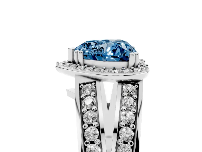Heart-Shaped Halo Engagement Ring Setting for a Fancy Blue Lab-Grown Diamond | Pave Split Shank | Sterling Silver