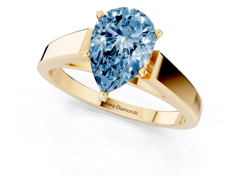 Pear-Shaped Solitaire Engagement Ring Setting for a Fancy Blue Lab-Grown Diamond | Yellow Gold