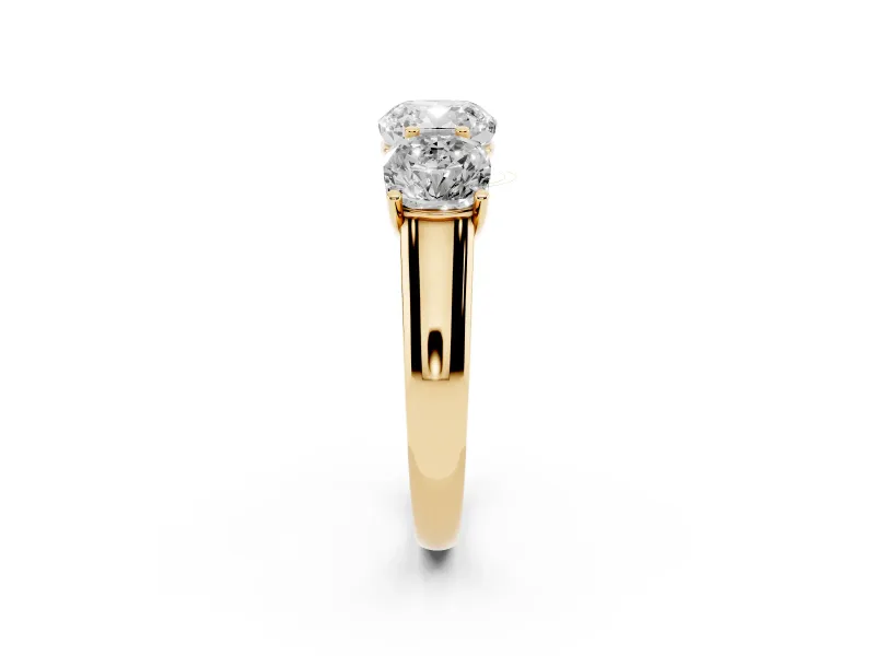 Cushion Cut Three Stone Engagement Ring Setting | Basket Prong Heads | Yellow Gold